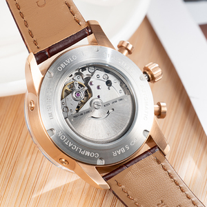 <span class=keywords><strong>OBLVLO</strong></span>, reloj de pulsera automático clásico multifuncional para hombre, calendario de fase lunar, reloj mecánico con correa de cuero resistente al agua, - Product Image 6
