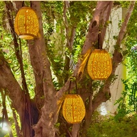 Lanternes solaires en rotin à énergie solaire, lumière extérieure étanche pour décoration camping, lampe suspendue, lanterne de jardin