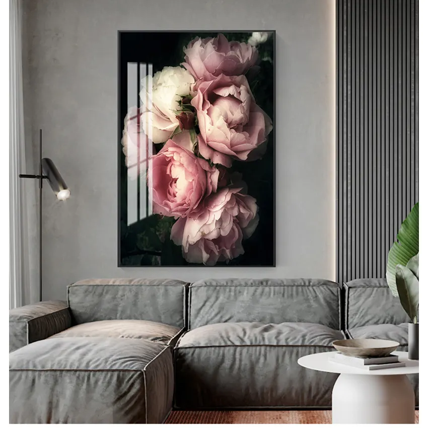 Pink Peony Floral Painting Picture glass wall art canvas painting
