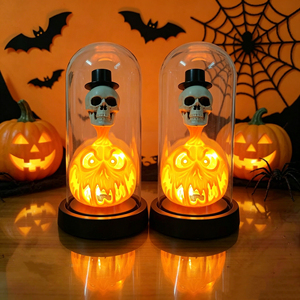 Décoration de fête d'Halloween KZR, lumières LED en forme de citrouille et de fantôme - bois et acrylique, pour adultes - Product Image 3