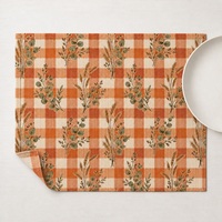 Set de table en lin et coton imprimé sur mesure 35x48cm |   Automne, terre cuite, gingham et motifs botaniques |   Impression numérique en gros