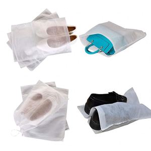 Sac à poussière portable en tissu non tissé blanc avec cordon de serrage, organiseur de rangement pour chaussures de voyage - Product Image 1