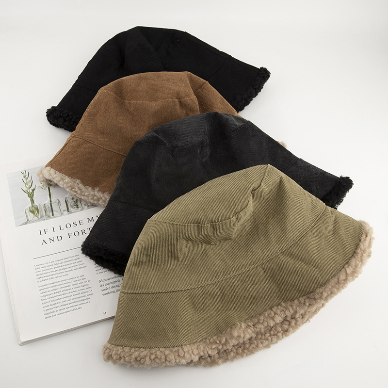 Autumn Winter Plus Size Fisherman Bucket Hat for Women Large Head Circumference Knitted Lamb Wool 3D Embroidery for Casual Ski