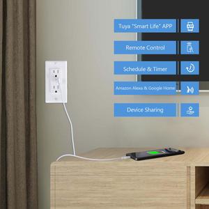 Thông minh Wifi ổ cắm với cổng USB Google Home & Alexa điều khiển bằng giọng nói tuya công nghệ 15A tường cắm 2 AC cửa hàng 125V ETL cho - Product Image 5
