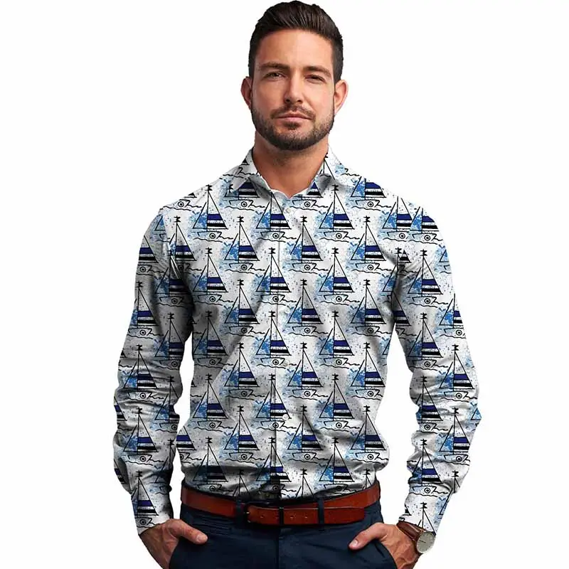 Wholesale Mens Long sleeve Newly Pattern and Poly Shirt for Men