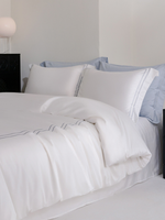 Vente en gros de linge de lit 4 pièces en coton à longues fibres de style hôtelier, couleur unie, années 60, rayures brodées, disponible en drap plat/drap-housse