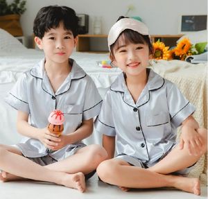 Pyjamas Enfant Ensemble de Nuit <span class=keywords><strong>Adolescent</strong></span> Vêtement d'Intérieur Soie Satin Garçons Filles Chemises de Nuit pour Fête - Product Image 3