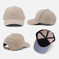 Casquette de golf de performance haut de gamme OEM en gros, imperméable, personnalisée avec logo 3D brodé ton sur ton et perforations découpées au laser