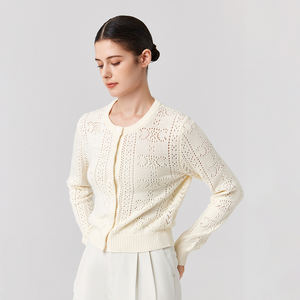 <span class=keywords><strong>Cardigan</strong></span> da donna in <span class=keywords><strong>cotone</strong></span> autunno e inverno semplice maglione <span class=keywords><strong>bianco</strong></span> latte traforato <span class=keywords><strong>Cardigan</strong></span> in maglia sottile a righe da donna - Product Image 2