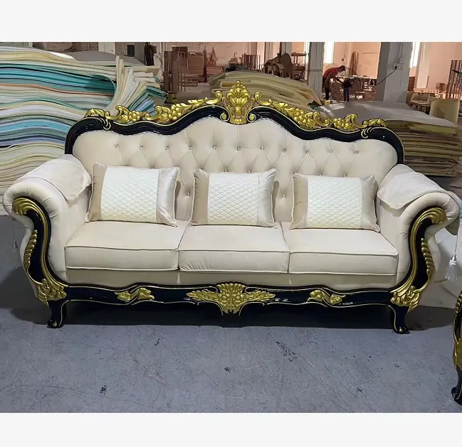 Set Perabotan Ruang Tamu Kayu Mewah Gaya Italia Elegan Sofa Timur Tengah Royal