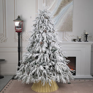 Árbol de Navidad Artificial de Mimbre Mixto de PE y PVC con Luces, Lazos y Adornos, Decoración de Pino para Hotel (Excluye la Cerca) - Product Image 1