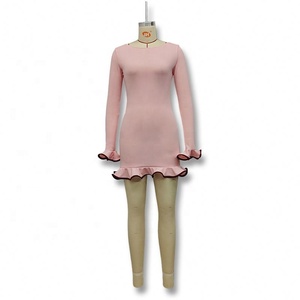 <strong>Hot</strong> Women's Autumn Long Sleeve Ruffle Wave Slim Fit Dress Sexy Tight Solid Color Knit Short Dress - Product Image 6