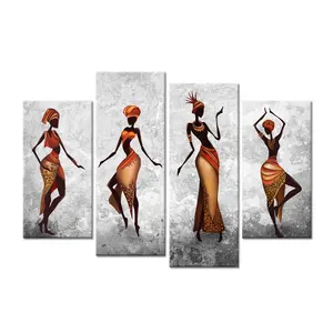 4 Panel traditionelle afrikanische Frau Leinwand Wand kunst afrikanischen ethnischen Stamm Dame Tänzer abstrakte Gemälde für Home Schlafzimmer Dekor
