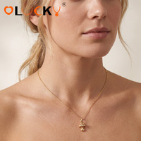 Collier pendentif champignon ludique en acier inoxydable plaqué or 18 carats avec cristaux pavés, étanche, personnalisé LUCKYJIU pour femmes