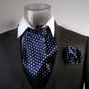 Navy Polka Dot Cravat <b>Pocket</b> <b>Square</b> Set - Product Image 2