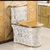 Design moderne Siège de toilette rond doré monté au sol Salle de bain Gold King Céramique Placage une pièce WC Or