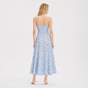 SHENGFU <span class=keywords><strong>Ropa</strong></span> Personalizada para Mujer, Vestido Largo Informal con Estampado Floral, Vestido <span class=keywords><strong>de</strong></span> Verano Azul con Fresas, Cuello en V, Tirantes Finos - Product Image 2