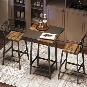 Ensemble table et chaises industrielles SENYU en bois massif et fer, pour salon et thé de l'après-midi, durable et mobile, petit format carré - Product Image 1