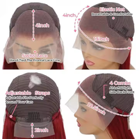 Perruque frontale HD complète en dentelle, sans colle, cheveux indiens vierges, couleur bordeaux, double densité 180%, longue, avec baby hair