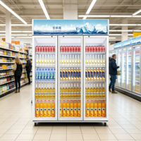 Vitrine réfrigérée à boissons blanche à 3 portes avec éclairage supérieur pour supermarché et magasin de proximité