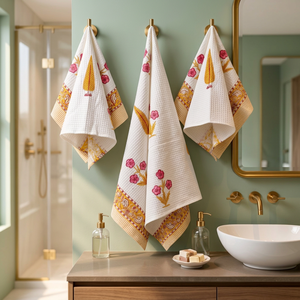 Organic Cotton Waffle <b>Bath</b> <b>Towel</b> <b>Set</b> Floral Embroidered Quick Dry Rectangle <b>Towel</b> <b>Set</b> for Home Bathroom - Product Image 3