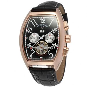 FORSINING 9409 classic Brown mens meccanismo orologio futuristico cinturino in vera pelle impermeabile Tourbillion week display rohs watch - Product Image 6