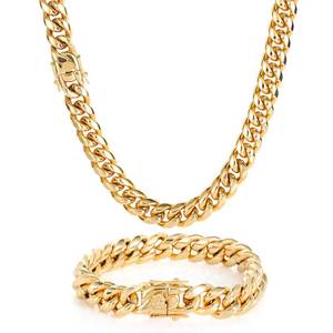 Novo Colar de Corrente Elos Polido Banhado a Ouro 18K em Aço Inoxidável Colar Miami Cuban para Homens - Product Image 2