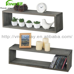 رمادي الخشب حجيرة الرفوف العائمة ، مجموعة من <span class=keywords><strong>2</strong></span> رف حائط خشبي الرفوف العائمة الجدار جبل - Product Image 4