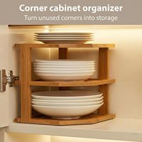 Organisateur d'assiettes moderne en bambou écologique à 3 niveaux, étagère d'angle pour armoire, design gain de place, comptoir de cuisine, 10x10x9,5 pouces