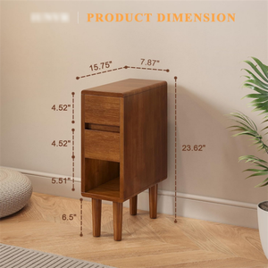 Modern Bedroom Nightstand Wooden End <strong>Table</strong> <strong>Narrow</strong> Solid Wood <strong>Bedside</strong> <strong>Table</strong> with Open Shelf - Product Image 5