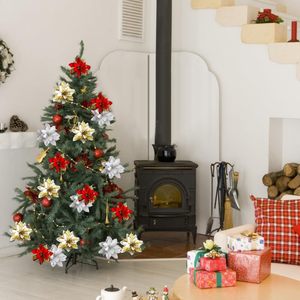 Guirnalda Navideña Roja de Lujo con Adornos de Flores Pequeñas y Bastones, 13 cm, Decoración Ecológica para Árbol de Navidad - Product Image 5