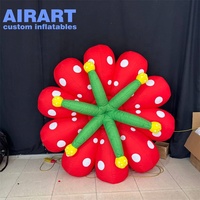 Fleur géante gonflable rouge à pois, avec éclairage LED, modèle floral gonflable pour scène et festival de musique
