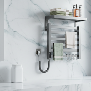 Sèche-serviettes électrique mural intelligent en aluminium noir, chauffe-serviettes rond à <span class=keywords><strong>tube</strong></span> chauffant pour salle de bain - Product Image 1
