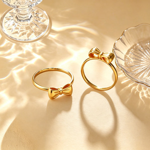 Anillo de Acero Inoxidable con Baño de Oro de 18K, Diseño de Lazo y Mariposa con Corazón, para Mujer, Joyería para Regalo Diario - Product Image 4