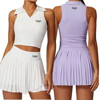 Vente en gros Nouveau style tendance de haut de sport à col polaire Mini jupe plissée 2pcs Set Outdoor Active Golf Tennis Wear Set pour femmes