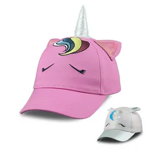 BSCI Supplier 5 Panel Distressed Embroidery Sport Golf Kids hat custom Unicorn With Ears children Fitted Baseball Cap