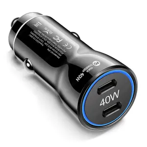 סיטונאי מהיר טעינה 40w USB C במטען לרכב מתאם 3.0 רכב טלפון 36w 2 יציאת USB סוג C טיפו C טלפון מטען