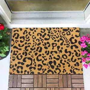 Kare Coir paspas 18 "x 30" kesim kazık yuvarlak doğal düz leopar baskı karşılama Mat Modern geometrik özel Coir kapı paspasları