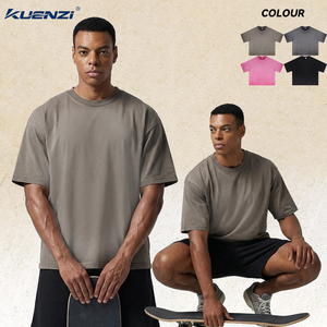 Camiseta Kuenzi para hombre, corte holgado, 275GSM, algodón <span class=keywords><strong>de</strong></span> alto gramaje, lavado inverso, efecto vintage, lavado ácido, desgastada, oversize, hombros caídos, estilo urbano, OEM - Product Image 1