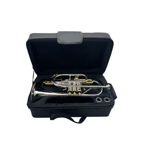Trompeta <span class=keywords><strong>Corneta</strong></span> SEASOUND de Alta Calidad en Si Bemol con Cuerpo de Latón, Gatillo, Superficie Plateada y Llaves Doradas OEM JYCT408DSG - Product Image 5