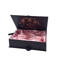 Boîte cadeau pliable en carton rigide de luxe certifiée pour extensions de cheveux, perruques et vêtements, avec doublure en satin