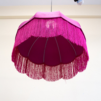 LT260044 Pantalla de Terciopelo Fucsia con Borlas para Lámpara Colgante, Cubierta de Tela para Lámpara de Techo, Decoración para Bodas, Restaurantes y Hogares