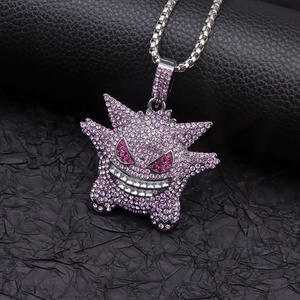 Collar con Colgante de Gengar con Incrustaciones de Diamantes, Cadena Unisex Estilo Hip Hop para Uso Diario, en Oro, Morado y Blanco K - Product Image 3