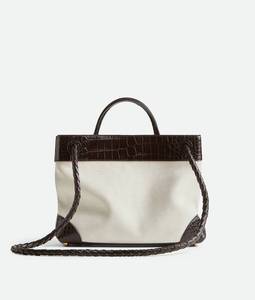 Sac à main Bottega BV Andiamo en toile bicolore avec détail de nœud signature et bandoulière coulissante en cuir Veneta - Product Image 6