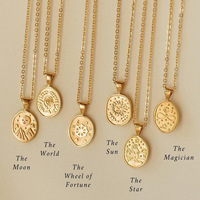 Collier avec pendentif rétro en forme de cercle de tarot en acier inoxydable plaqué or Collier avec pendentif unique soleil lune étoile pour filles