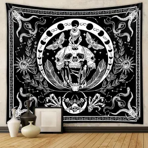 Skull Cartoon Tapestry The Kissing Lovers Custom Made Tapestry Black Tarot Human Skeleton Tapestry For Room