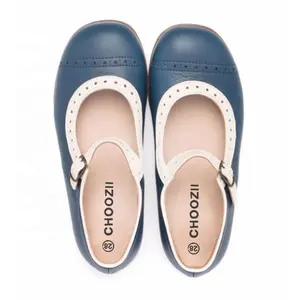 Choozii Sepatu Mary Jane Kulit Anak Perempuan, Kelas Atas Biru, Sepatu Putri