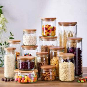 Assorted Airtight Glass <b>Jar</b> <b>Kitchen</b> Glass <b>Jar</b> Container With Bamboo Lid <b>for</b> <b>Storage</b> Custom Cylinder Sealed Air Tight - Product Image 1