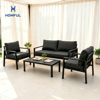 HOMFUL - Juego de Muebles de Jardín Modernos de 4 Piezas de Aluminio, con Asientos Acolchados y Mesa de Centro con Listones