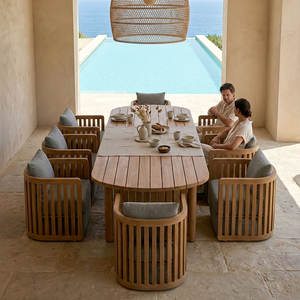 Juego de Comedor de Lujo Yorlla de Madera de Teca para Exteriores, Muebles de Jardín de Madera Maciza, Mesa Redonda y Ovalada Impermeable, <span class=keywords><strong>Sillas</strong></span> para Hotel o Villa - Product Image 3